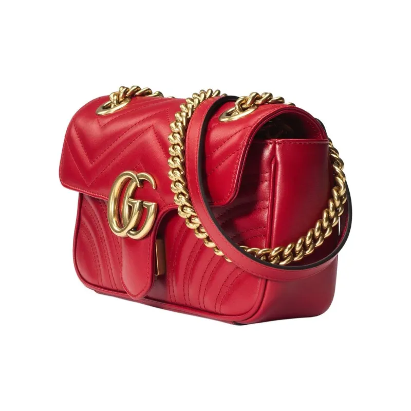 GUCCI GG Marmont Quilting Leather Crossbody Bag Shoulder Bag Women's Red-1