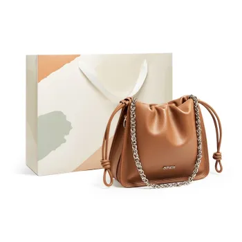 15 MINS Genuine Leather Shoulder Bag Crossbody Bag Cloud Bag Small Size Women's Milk Tea Beige/Caramel Brown