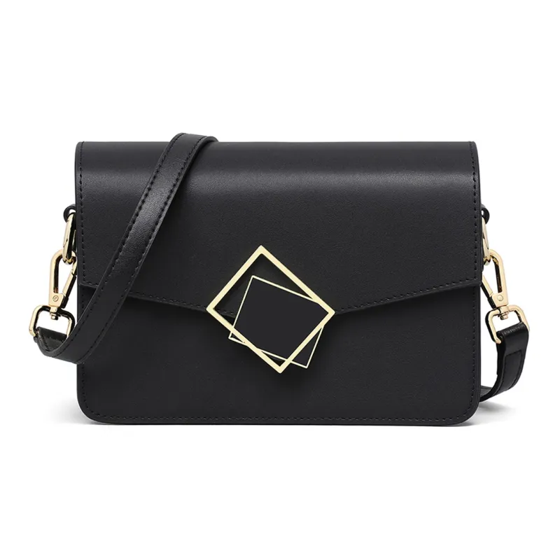 COMELY Cow Leather Patchwork Synthetic Leather Crossbody Bag Small Square Bag Small Size Women's Black-1