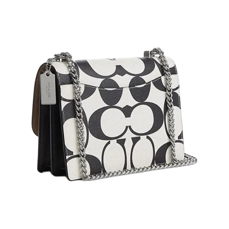 COACH Klare PVC With Cow Leather Shoulder Bag, Crossbody Bag Trumpets Women's Silver Hardware & Chalk Multicolor-2