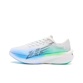 QIAODAN Flying Shadow PB4.0 Running Shoes Men Low Top Sea Salt Blue Aurora Green