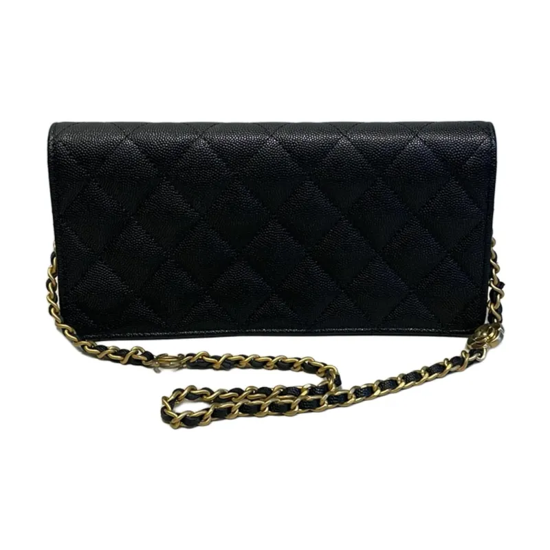CHANEL Grain Shiny Litchi Calfskin Leather Chain Bag, Shoulder Bag, Crossbody Bag Women's Black-2