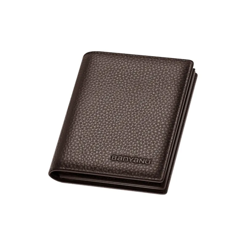 Banyanu Cow Leather Wallets Card Holders Men's Black/Coffee-6