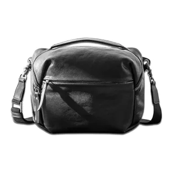 Back Step Cow Leather Pillow Bag Shoulder Bag Regular Unisex Black