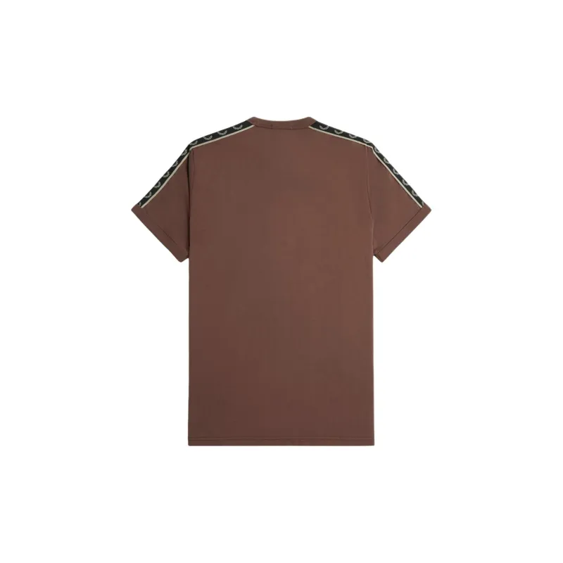 FRED PERRY Contrast Tape Ringer T Shirt T Shirt Men's Brown-1