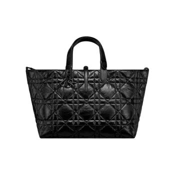 DIOR Cow Leather Tote Bag Shopping Bag Handbag Shoulder Bag Large Size Women's Black