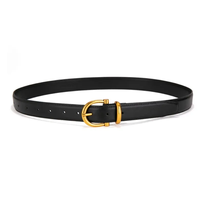 Cows Reign Vintage Gold Pin Buckle Horse Shoe Buckle Jeans Leather Belts Women's Width 2.9cm-2
