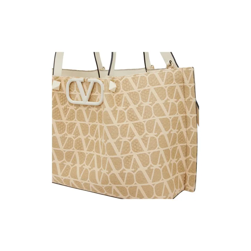 Valentino Raffia Tote Bag Shopping Bag Handbag Medium Size Women's Natural Composite Ivory White-4
