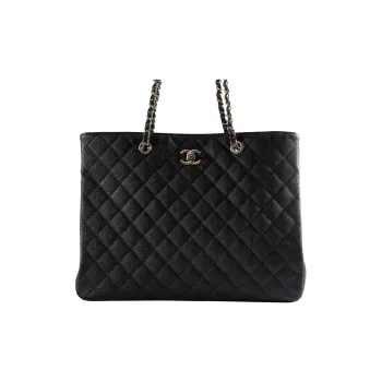 CHANEL Grained Calfskin With Smoked Salmon Leather Tote Bag Shopping Bag Handbag Shoulder Bag Unisex Black
