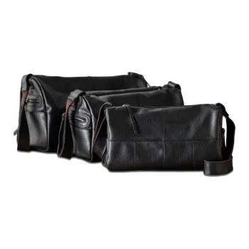 Back Step Top Grain Cow Leather One Shoulder Crossbody Travel Bag Medium Size Unisex Black