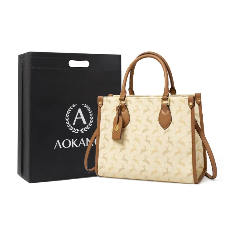 AOKANG PVC Tote Bag, Shopping Bag, Shoulder Bag, Handbag Large Size Women's Cocoa Coffee/Nut Apricot-5