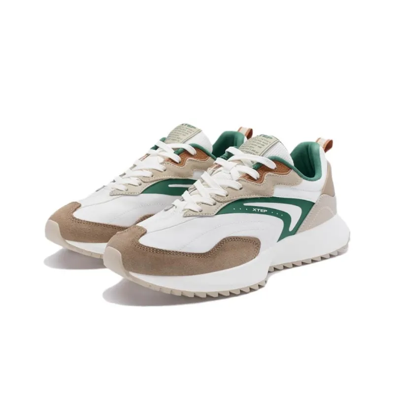 XTEP Shuoying Vintage Cushioning Wear Resistant Casual Shoes Men's White Green Brown-1