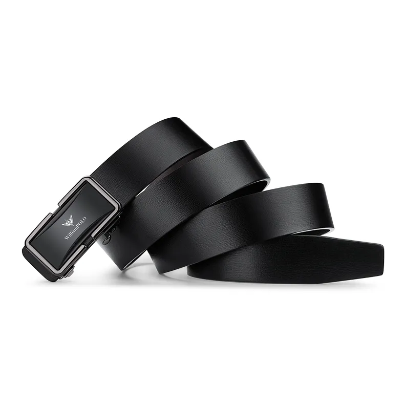 WilliamPOLO Cow Leather Leather Belts Men's Gunmetal 3.4cm Wide-1