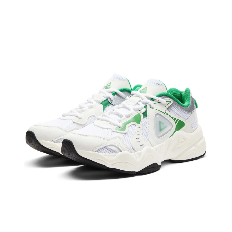 PEAK Taichi P2K Chunky Sneakers Cushioning Rebound Wear Resistant Low Top Casual Shoes Men's Beige White Green-2