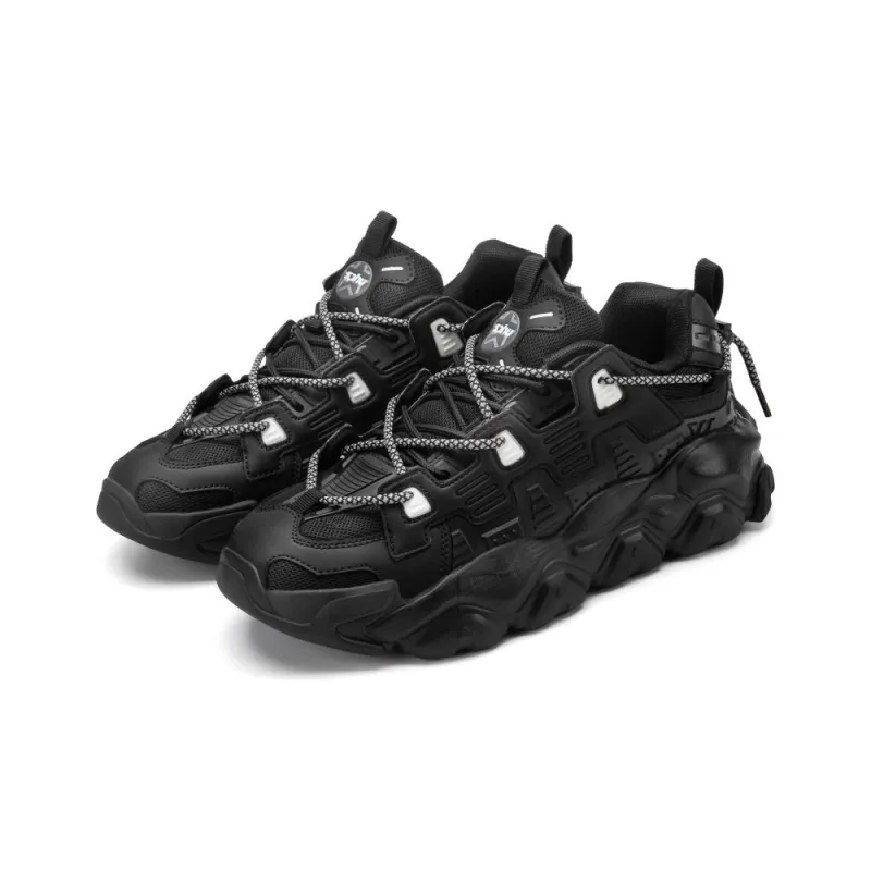 SPHU Cushioned Wear Resistant Lightweight Breathable Slip Resistant Low Top Chunky Sneakers Unisex Black-1