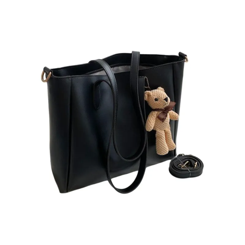 MUYKUY PU Tote Bag Shopping Bag Shoulder Bag Crossbody Bag Large Size Women's Black/Beige/Coffee-0