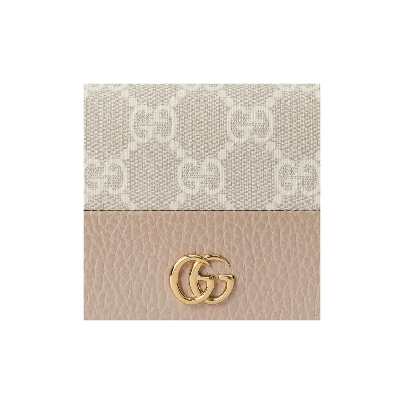 GUCCI GG Marmont Canvas With Leather Card Holder Women's Beige & White-6