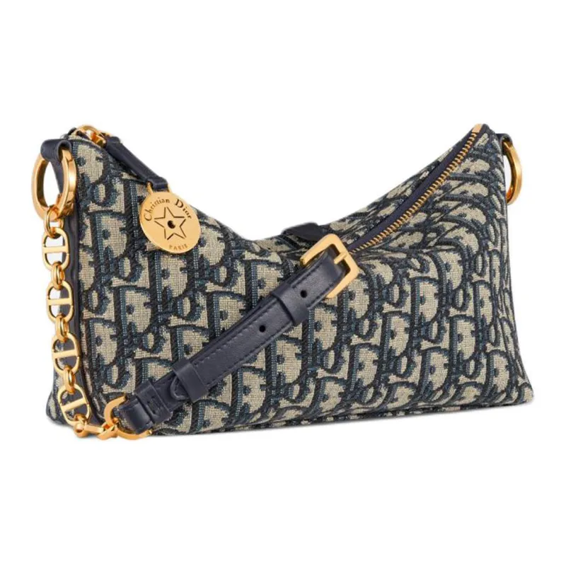 DIOR Jacquard Fabric Handbag Shoulder Bag Women's Blue-2