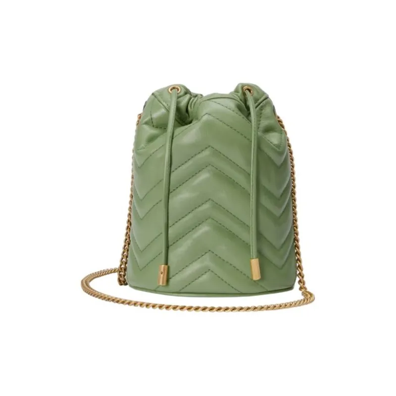 GUCCI Marmont Chevron Leather Bucket Bags Crossbody Bag Shoulder Bag Women's Sage Green-2