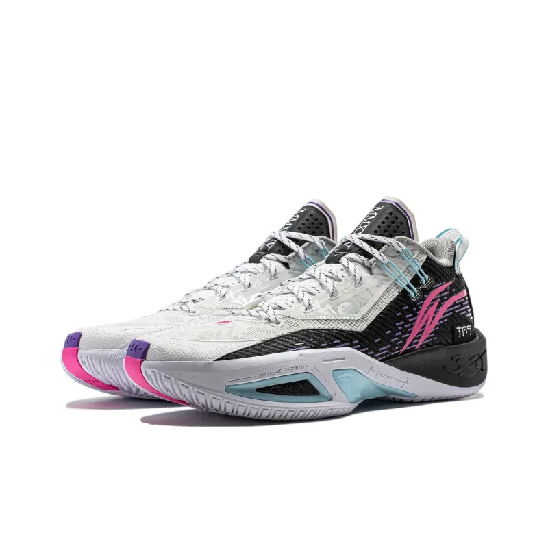 LiNing Cushioning Breathable Low Top Basketball Shoes Men's Black White-2
