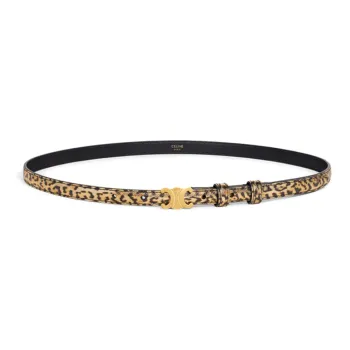 CELINE Leopard Print Pattern Pin Buckle Leather Belts Women's Gold -