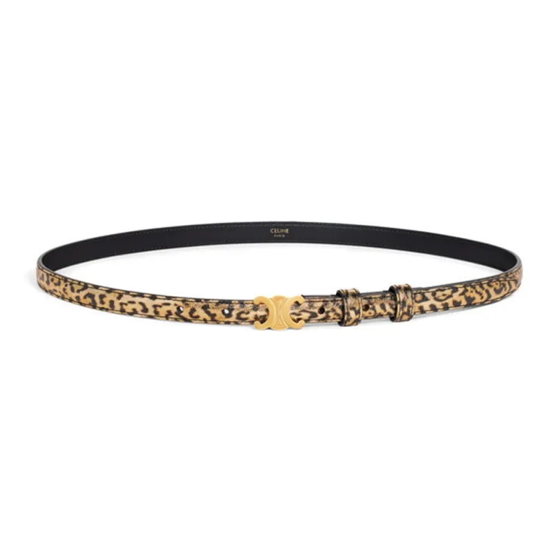 CELINE Leopard Print Pattern Pin Buckle Leather Belts Women's Gold --0