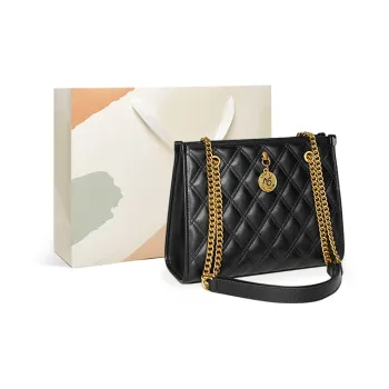 15 MINS Cow Leather Crossbody Bags Shoulder Bags Medium Size Women's Midnight Black/Ecru