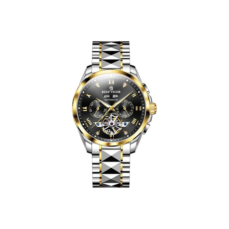 REEF TIGER Automatic Mechanical Movement Tungsten Steel Strap Watch Men's Watches Silver Dial-14