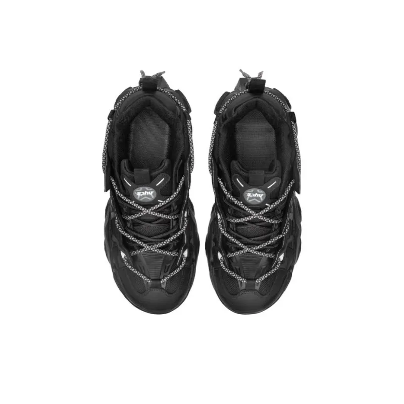 SPHU Cushioned Wear Resistant Lightweight Breathable Slip Resistant Low Top Chunky Sneakers Unisex Black-2