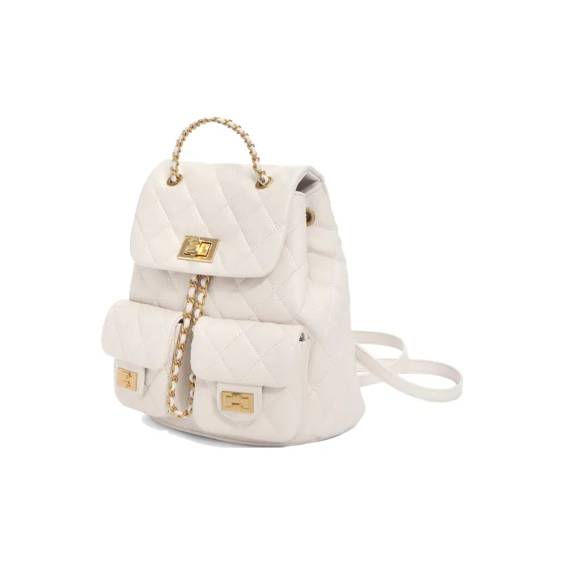 BELLE Sheepskin Backpack Chain Bag Medium Size Women's Beige, Black-1