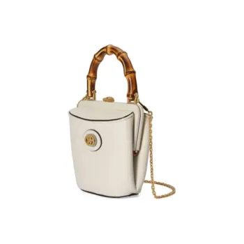 GUCCI Leather Bucket Bags Shoulder Bag Crossbody Bag Mini Women's White