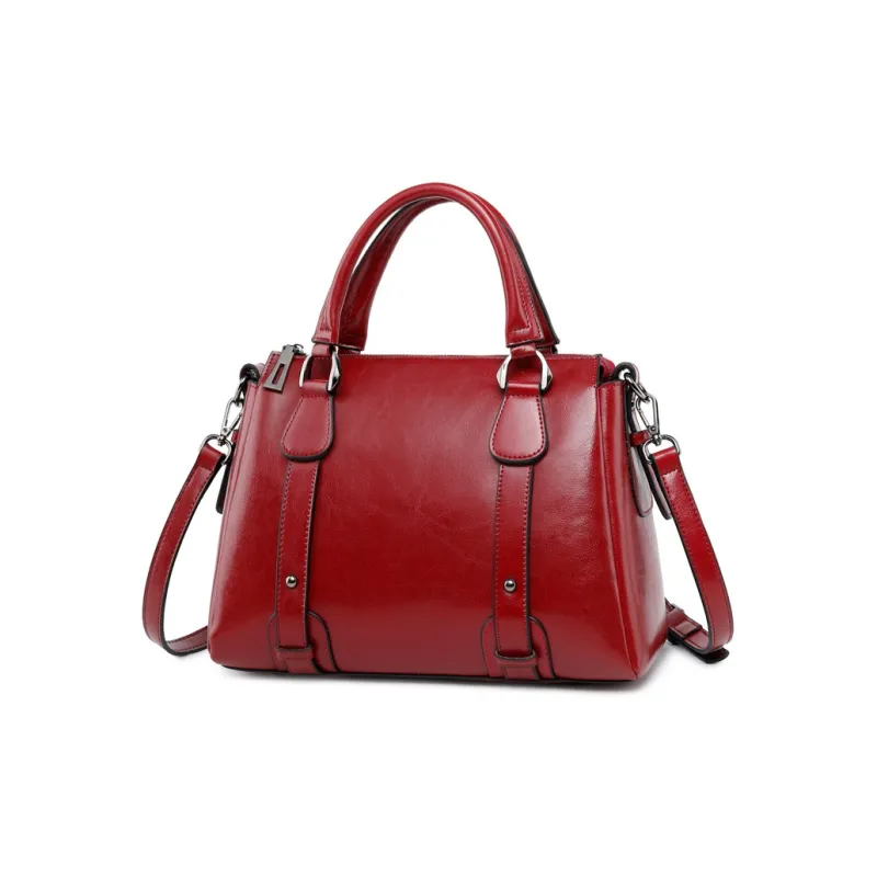ALOENEY Cow Leather One Shoulder Handbag Women's Red/Earth Yellow-3