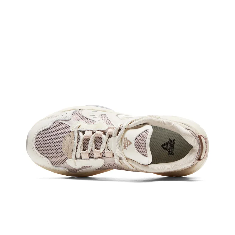 PEAK Taichi P2K Chunky Sneakers Cushioning Rebound Abrasion Resistant Low Top Casual Shoes Women's Ecru Khaki-3