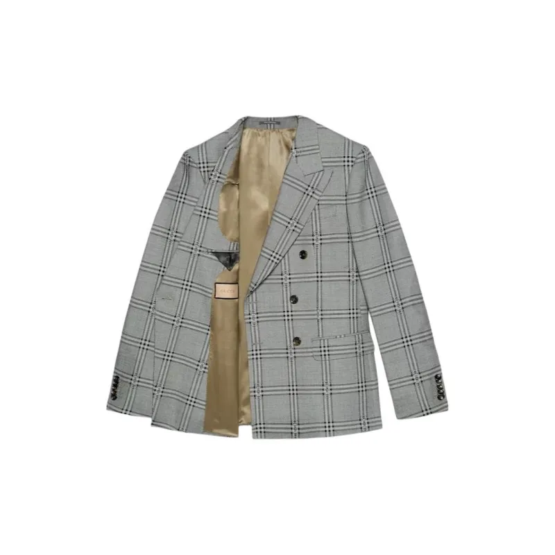 GUCCI Horsebit Plaid-check Wool Blazer-1