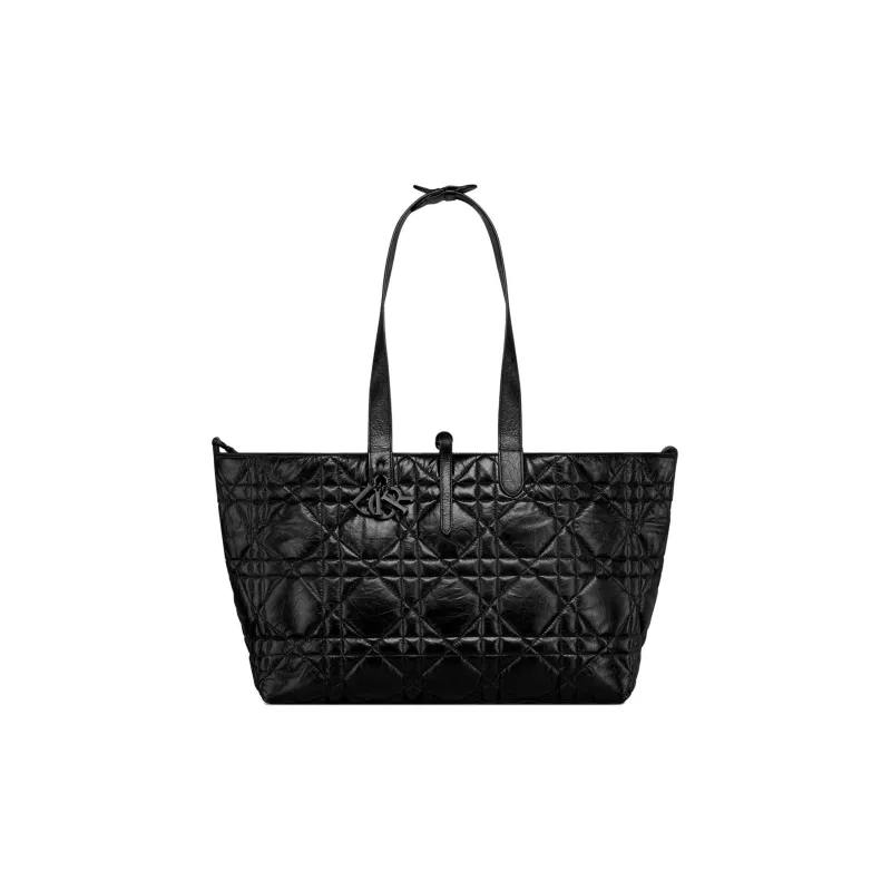 DIOR Cow Leather Tote Bag Shopping Bag Handbag Shoulder Bag Large Size Women's Black-3