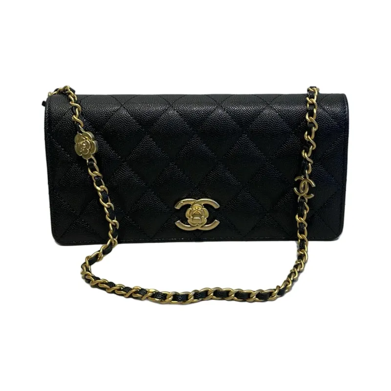 CHANEL Grain Shiny Litchi Calfskin Leather Chain Bag, Shoulder Bag, Crossbody Bag Women's Black-1