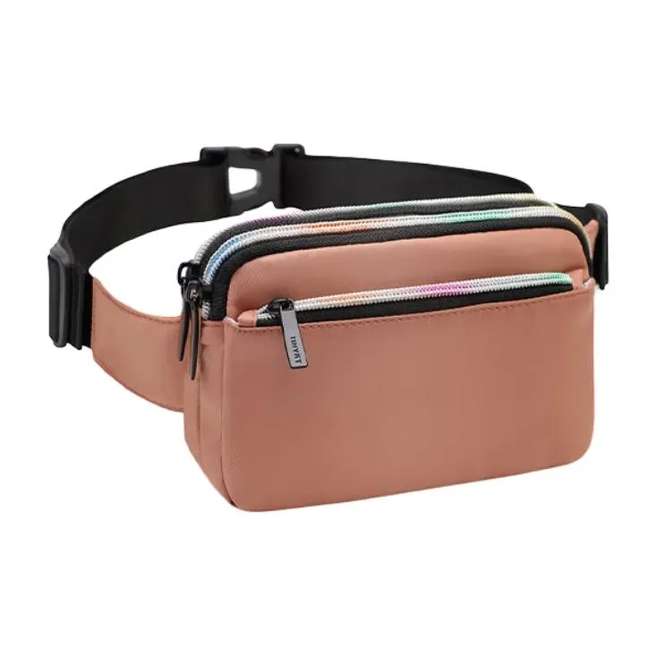 TINYAT Polyester Sling Bag Fanny Pack Small Size Unisex Black/Pink/Coffee-6