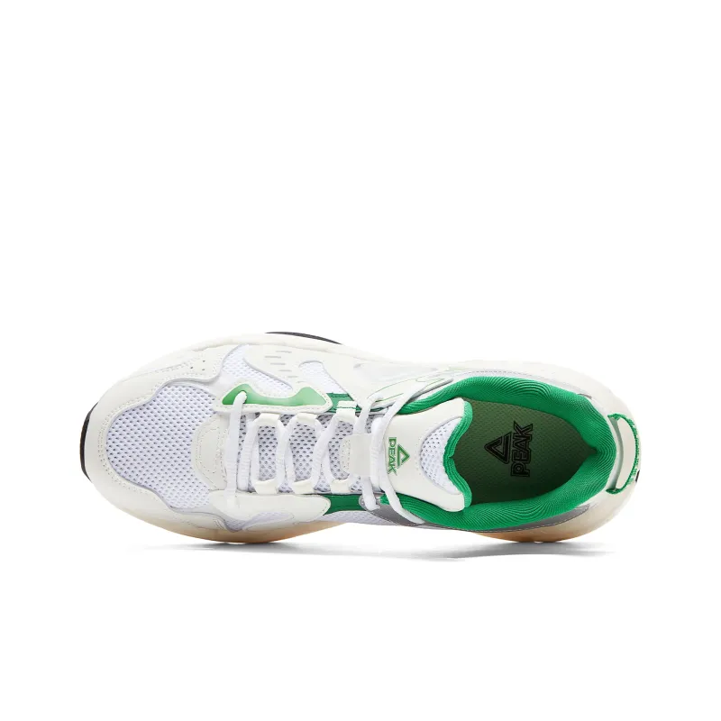 PEAK Taichi P2K Chunky Sneakers Cushioning Rebound Wear Resistant Low Top Casual Shoes Men's Beige White Green-3