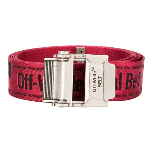 OFF-WHITE Letter Embroidery Smooth Buckle Leather Belts Men's Red