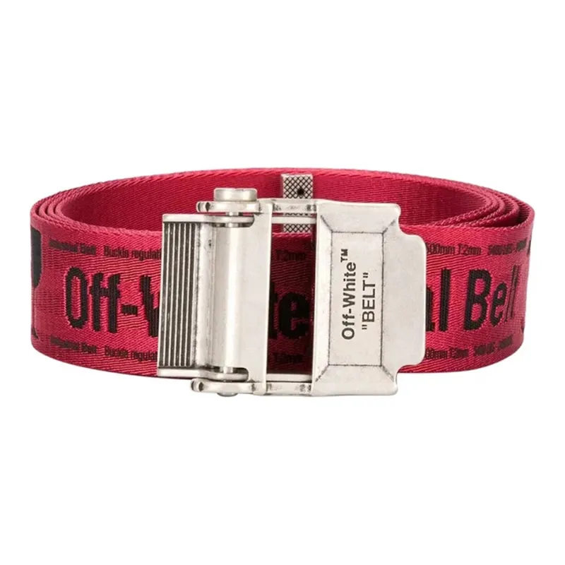 OFF-WHITE Letter Embroidery Smooth Buckle Leather Belts Men's Red-0