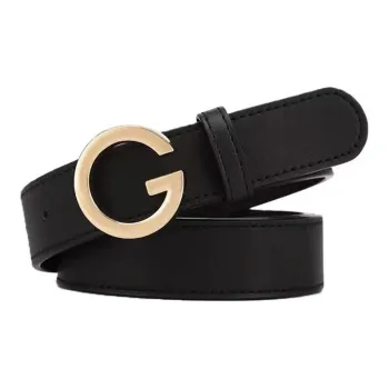 AUGTARLION Fashion Casual Letter Smooth Buckle Dress Leather Belts Women's Black/Brown Width 2.4CM