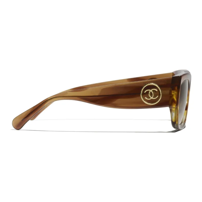 CHANEL Acetate Irregular Shape Sunglasses Women's Brown-2