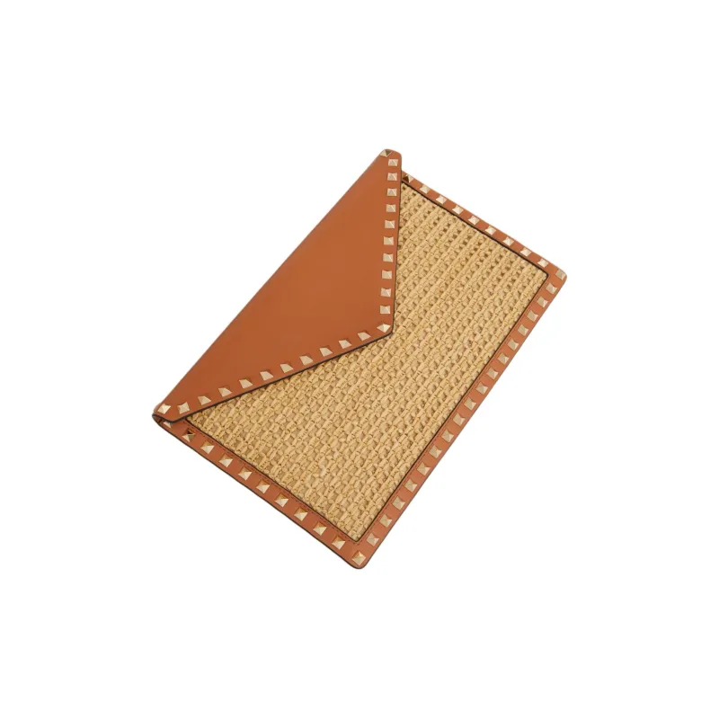Valentino Raffia Clutch Women's Natural Color Stacked Almonds-4