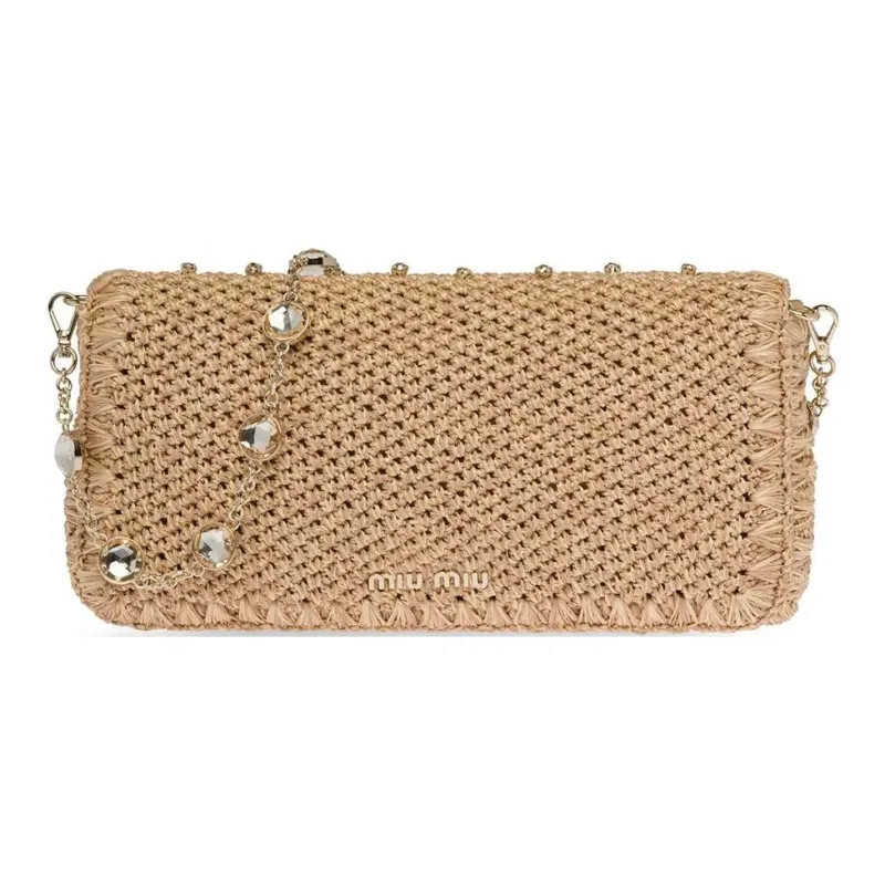 MIU MIU Synthetic Crystal Portable One Shoulder Clutch Women's Yellow-2