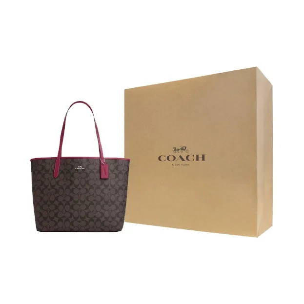COACH City Leather Tote Bag, Shopping Bag, Shoulder Bag, Handbag Tubas Women's Silver & Brown & Bright Purple-5