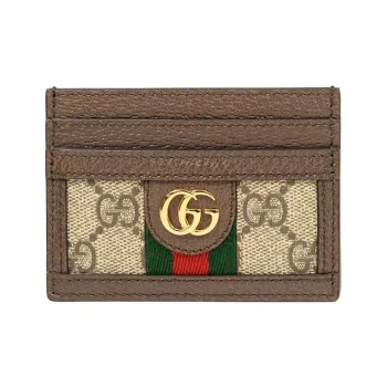 GUCCI Ophidia Canvas With Leather Card Holder Card Holder Unisex Ebony & Brown