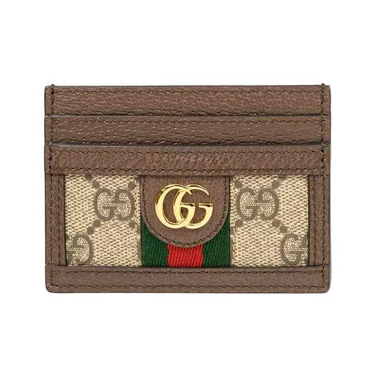 GUCCI Ophidia Canvas With Leather Card Holder Card Holder Unisex Ebony & Brown-0
