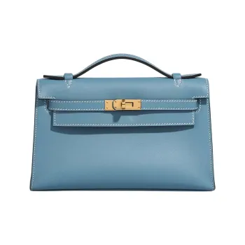 HERMES Mini Kelly Swift Leather Kelly Bag Handbags Women's 75 Bley Jean Denim Blue