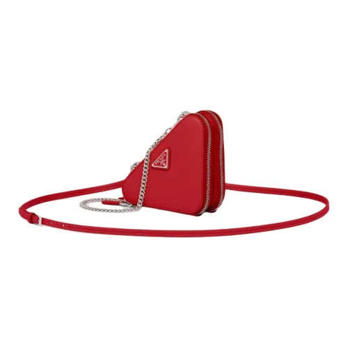 PRADA Saffiano Leather One Shoulder Crossbody Clutches Mini Women's Red