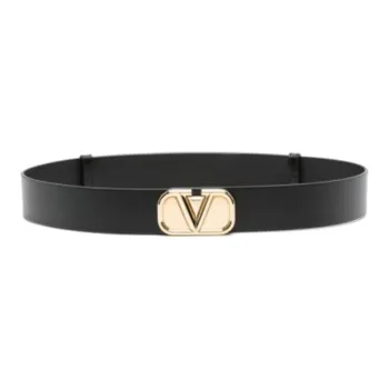 Valentino Letter Label Leather Belts Women's Black Width 4cm